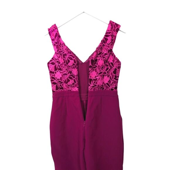 Adelyn Rae fuchsia pink jumpsuit lace velvet floral sleeveless size S - Picture 5 of 9